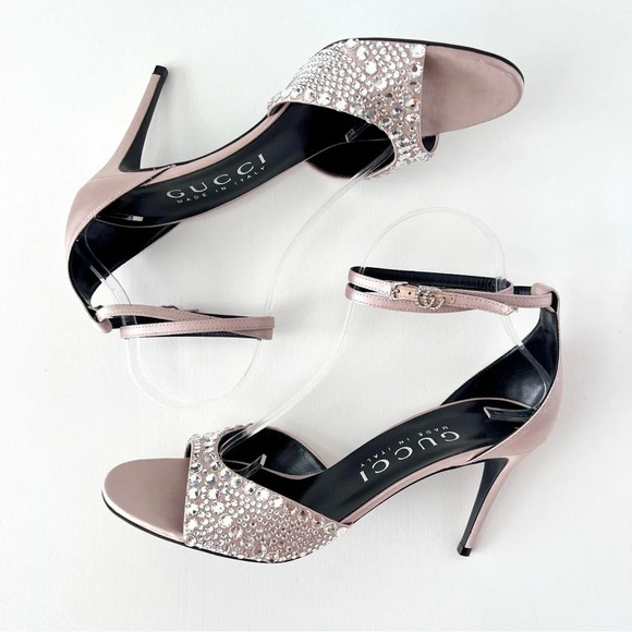 NEW GUCCI  Crystal Embellished GG Ankle Wrap Light Pink High Heel Sandals US 9.5 - Picture 5 of 13
